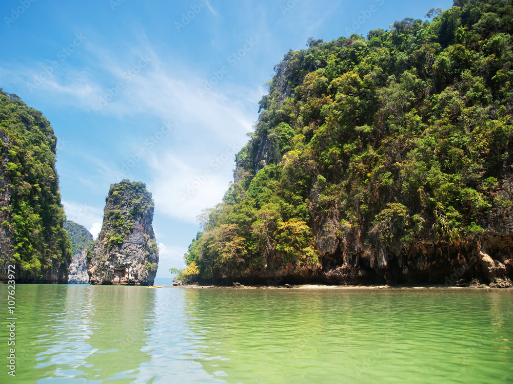 Khao Phing Kan is a pair of islands on the west coast of Thailand, in the Phang Nga Bay, Andaman Sea, near Phuket. Shot on a bright sunny day.