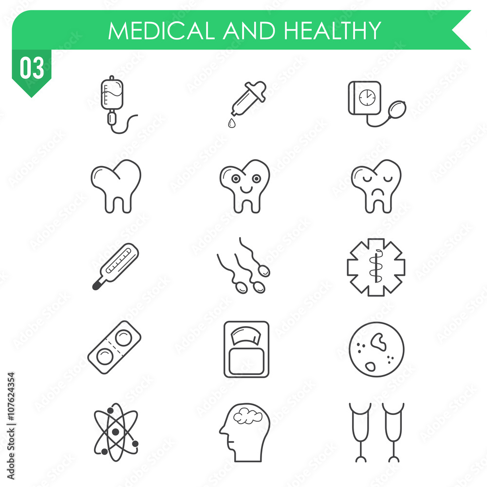 Set of medical and healthy icons on white background.