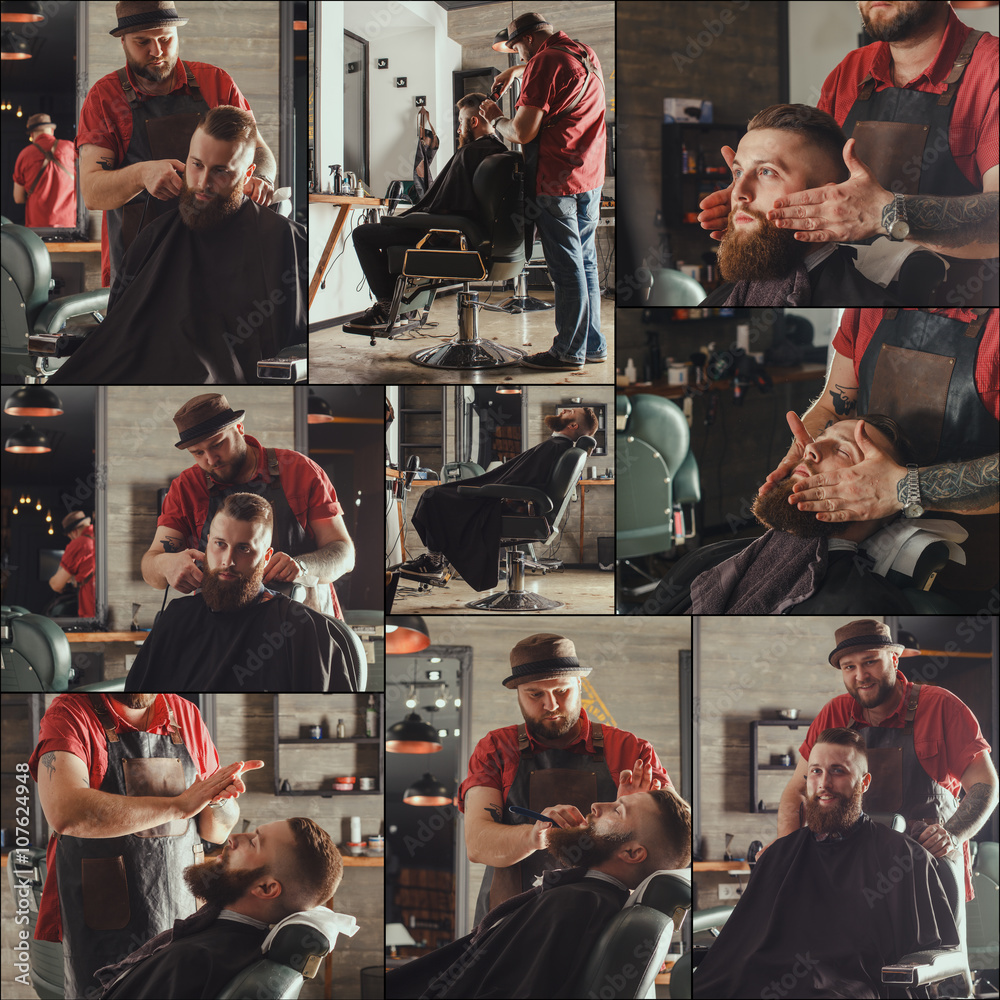 Plakat Brodaty Mężczyzna W Zakładzie Fryzjerskim