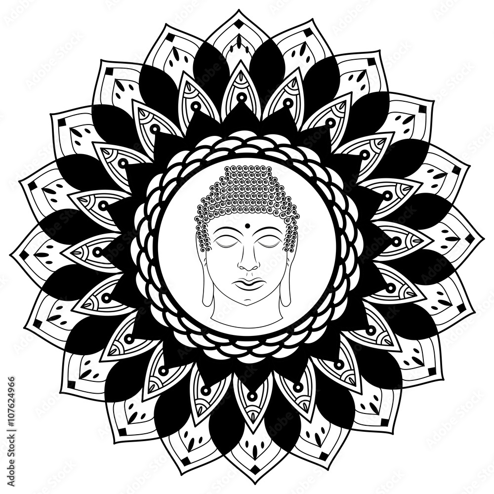 Obraz premium Black and white mandala with shiva vector for coloring, mandala in bianco e nero con shiva vettoriale da colorare