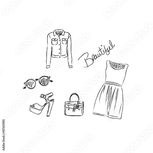 Fashion Illustration set, vector, sketch