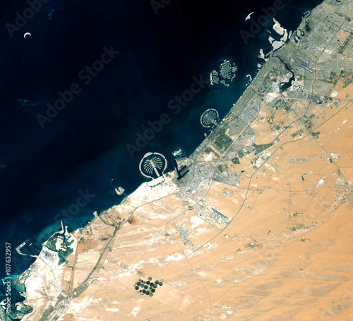 Dubai from Landsat satellite. Elements of this image furnished by NASA.
