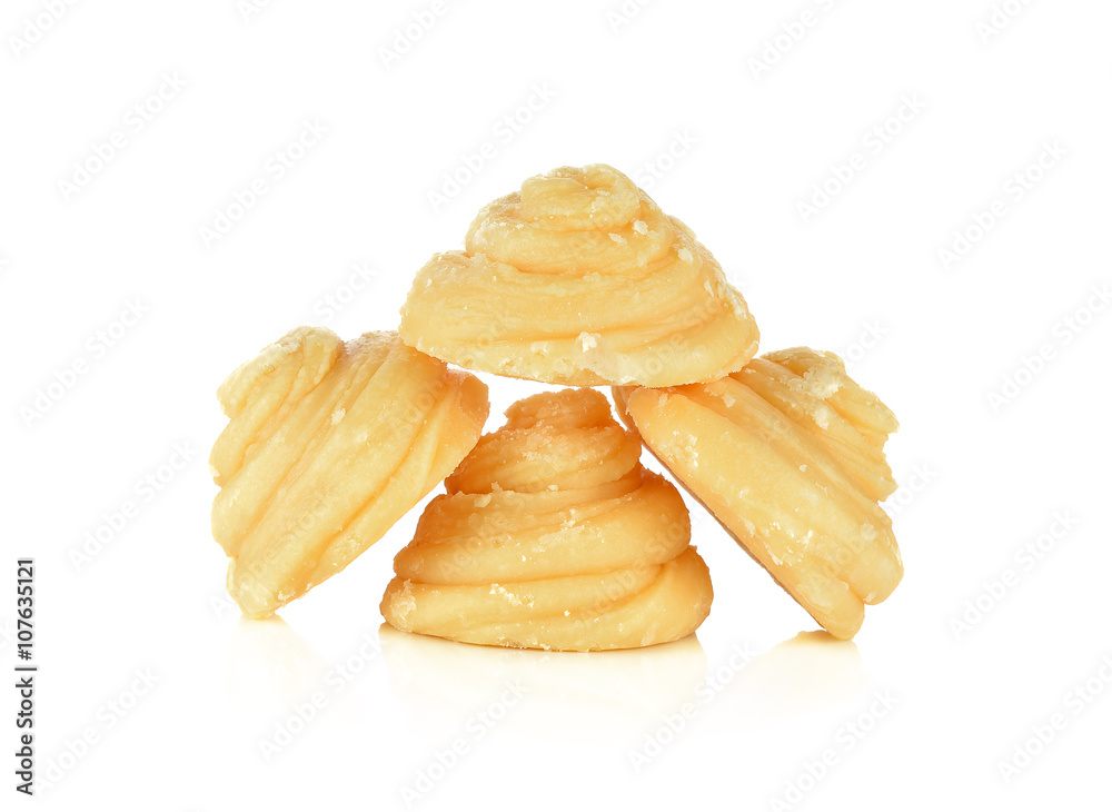 The palm sugar or Jaggery Thailand on white background The palm sugar or Jaggery Thailand on white background