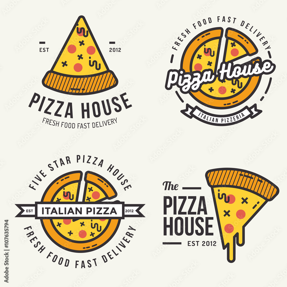 Set Of Pizza Logo Badges Banners Emblem For Fast Food Restaurant 