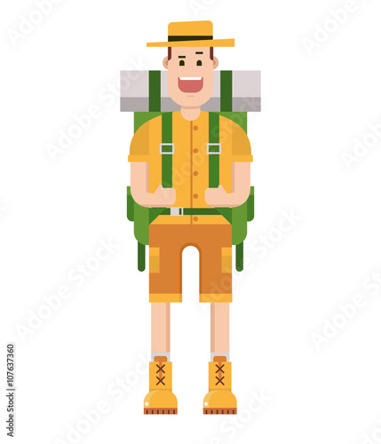 Cartoon Happy Tourist Traveler