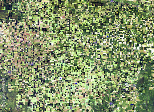 Round fields  kansas  from Landsat satellite. Elements of this image furnished by NASA.