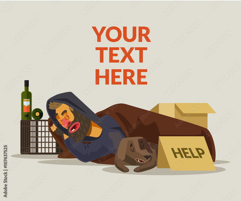 Homeless man sleeping. Vector flat cartoon illustration Stock Vector ...