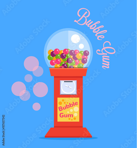 Bubble gum machine. Vector flat illustration