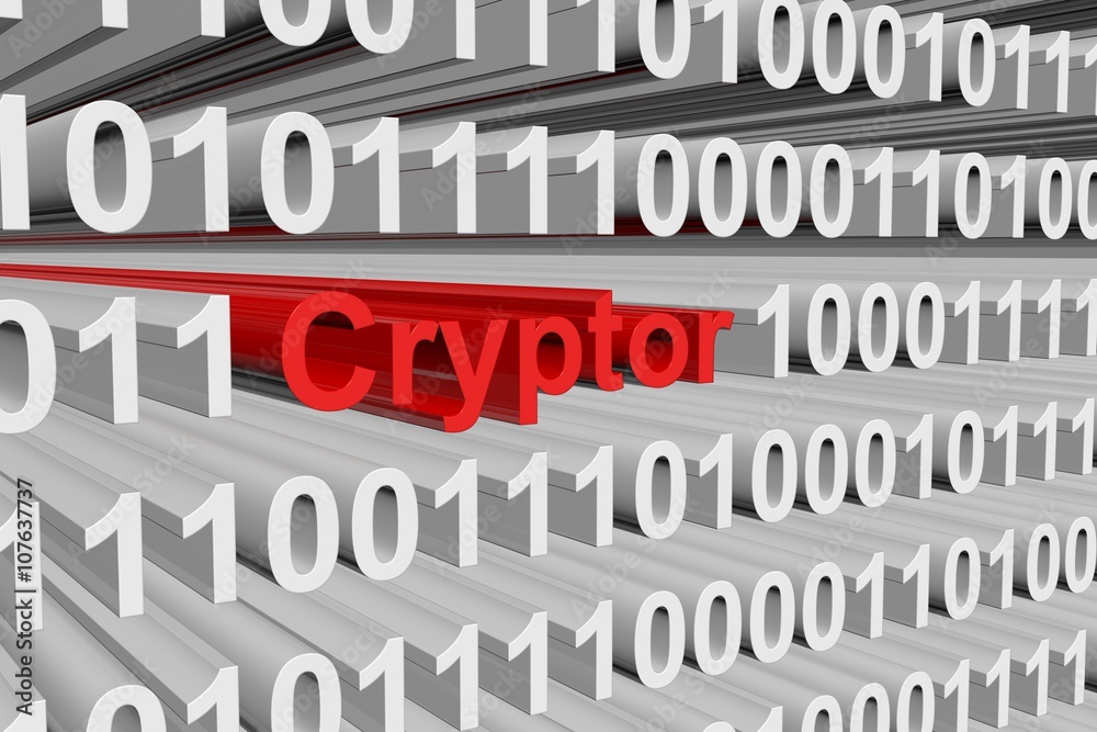 Cryptor in the form of binary code, 3D illustration