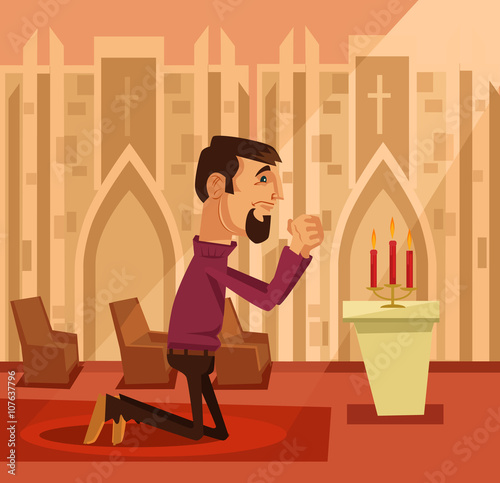 Praying man. Vector flat cartoon illustration