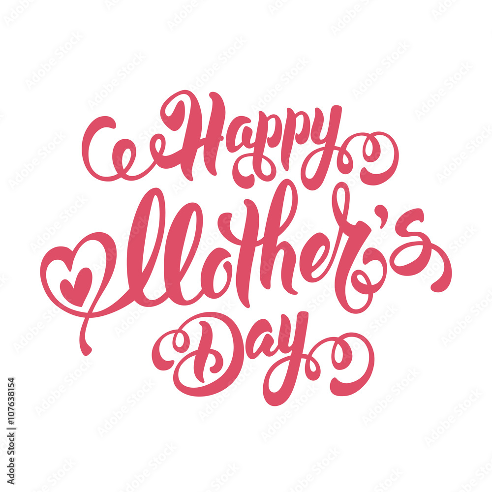 Mothers Day Lettering Calligraphic Design Isolated on White Background With Hearts. Happy Mothers Day Inscription. Vector Design Element For Greeting Card and Other Print Templates.