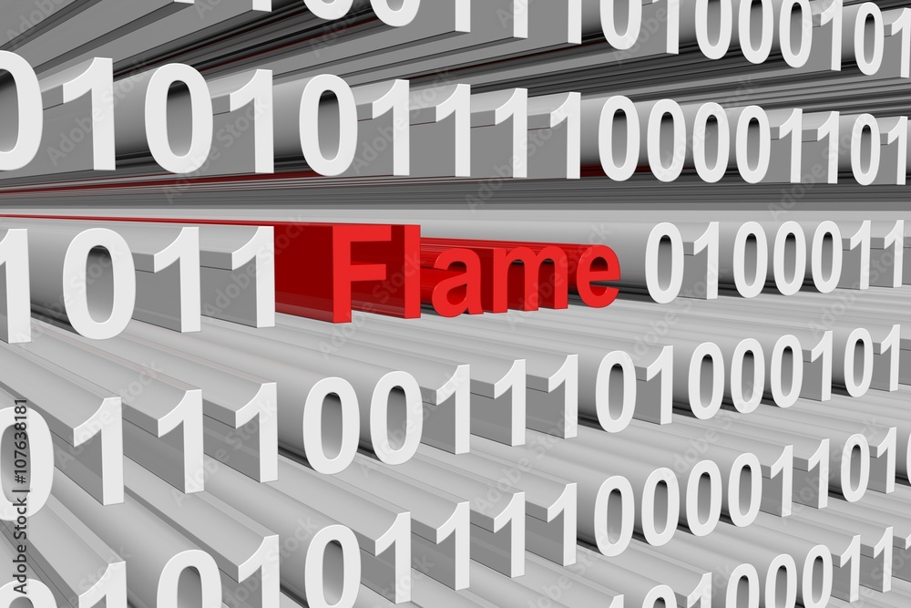 Flame in the form of binary code, 3D illustration