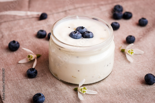 Healthy breakfast - yogurt with berries on a napkin