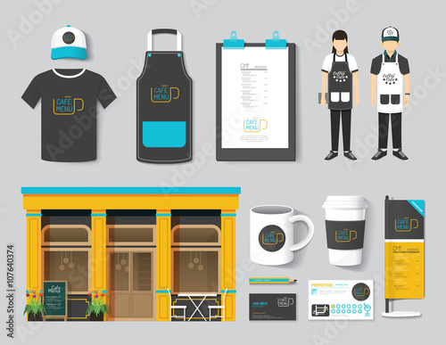 Vector restaurant cafe set, shop front design, flyer, package