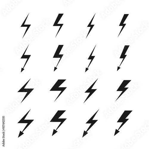 Lightning vector signs. Lightning bolt icons, thunder bolt symbols or flash pictograms