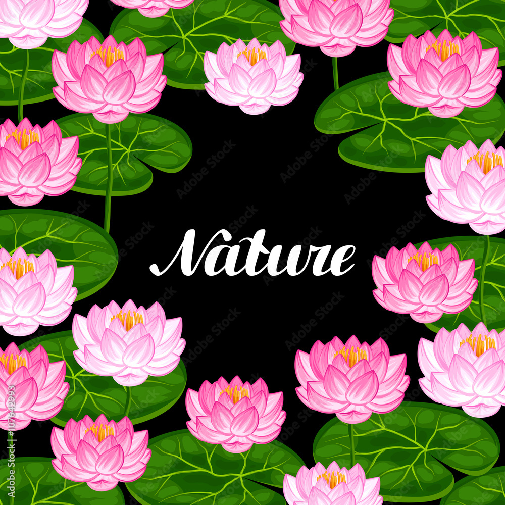 Naklejka premium Natural background with lotus flowers and leaves. Image for invitations, greeting cards, posters, flayers
