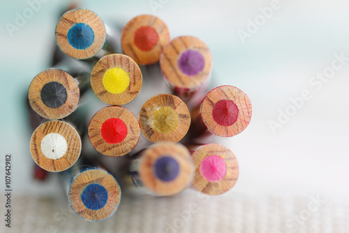 Colour pencil stack together with selected and soft focus.