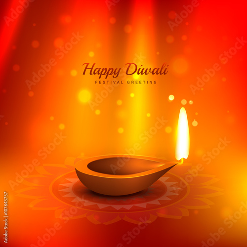 beautiful diwali background with diya and light rays coming from