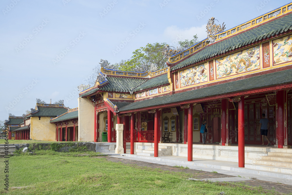 Gallery of the Palace of the forbidden Imperial city. Hue, Vietnam