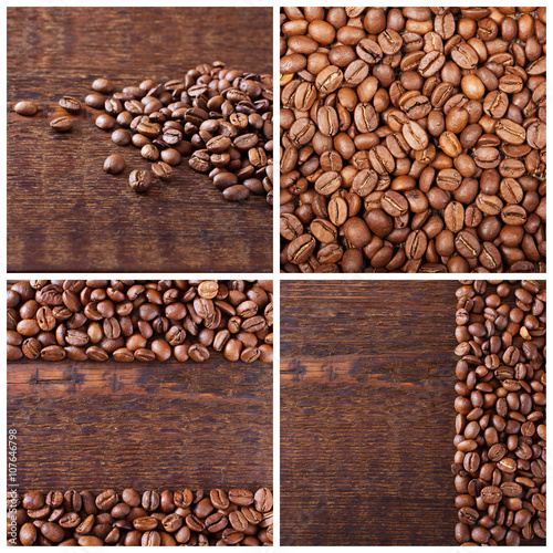 Coffee beans on wood background. Coffee Collage © missty