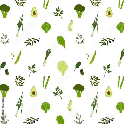 Green food pattern. Raw products.
