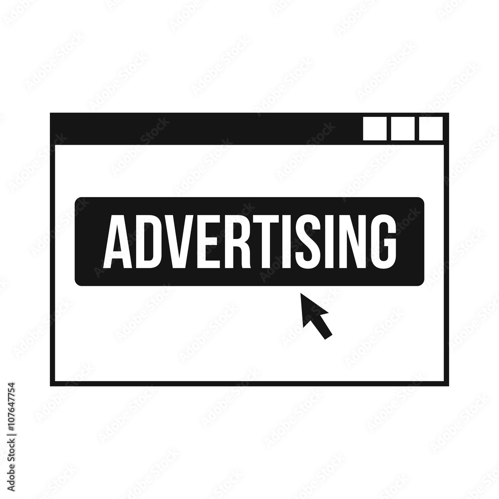 AD on a computer monitor icon, simple style AD on a computer monitor icon, simple style