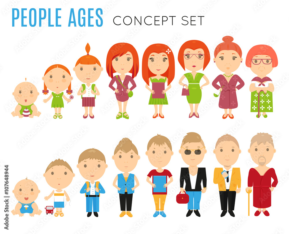 Set of people age flat icons