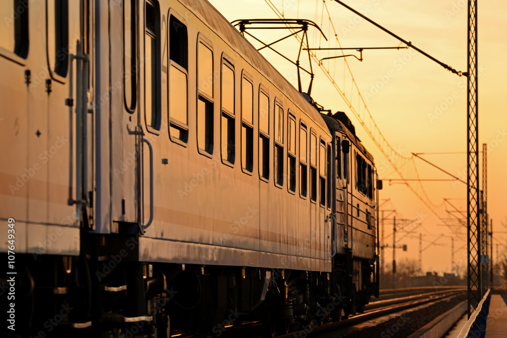 Train in the setting sun