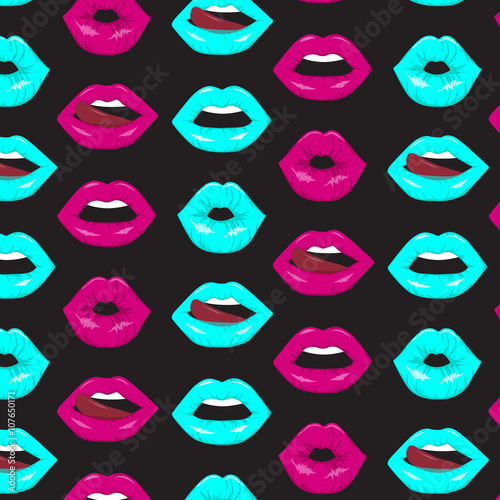 Woman's lip seamless pattern. Makeup Cosmetic pattern. Print texture. Fabric design. Vector illustration.