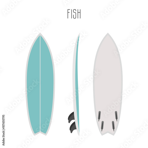 Vector surf fish board with three sides