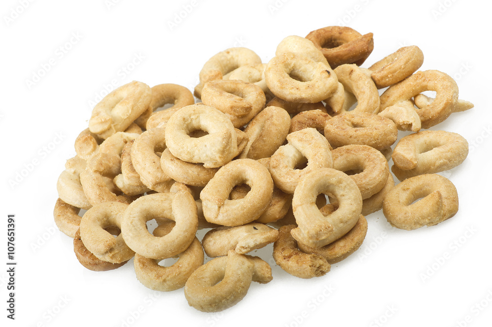 Taralli on the  white,Traditional Italian snack from Puglia