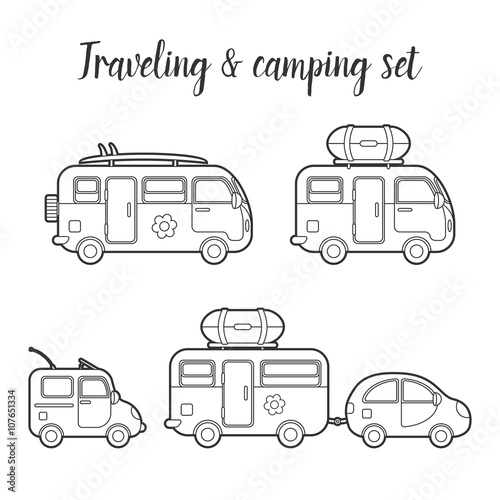 Vector transport caravan isolated icon set