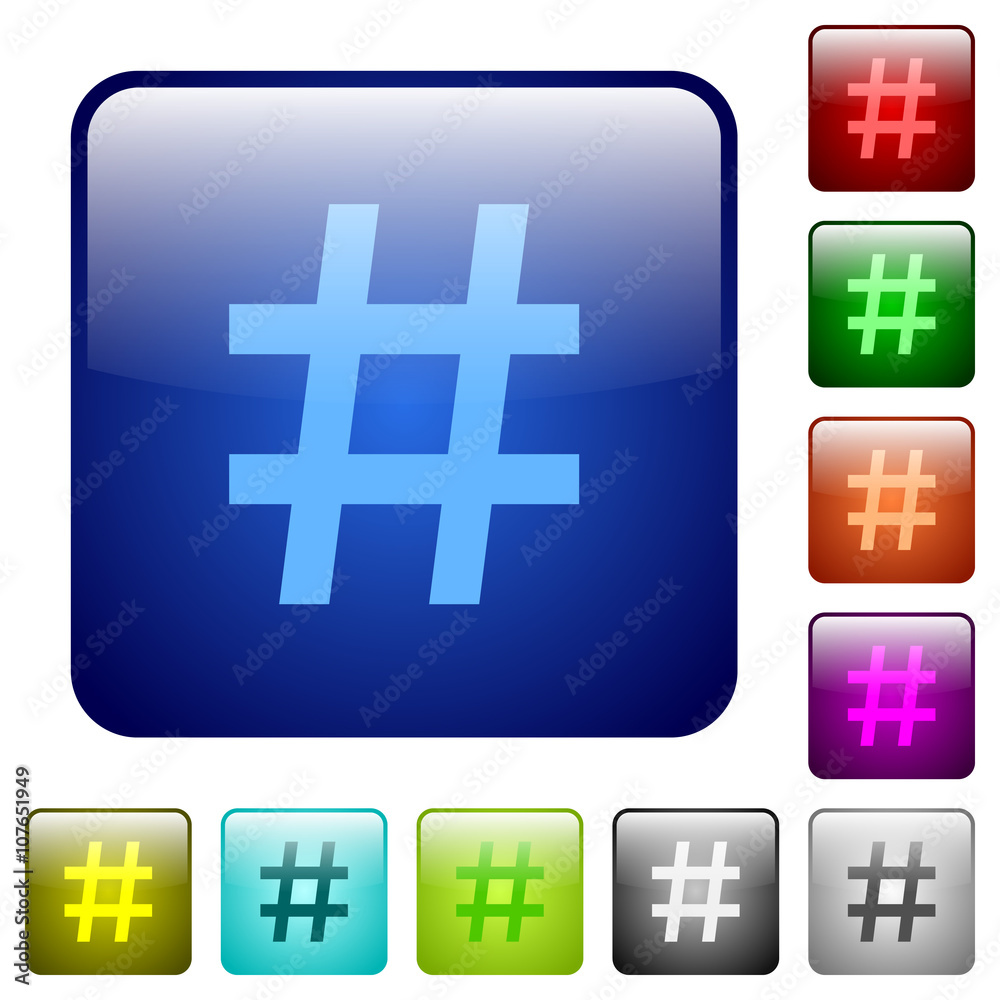 Fototapeta premium Color hash tag glass buttons