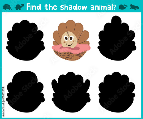 Educational children cartoon game for children of preschool age. To find the right shade of sweet scallop. Vector