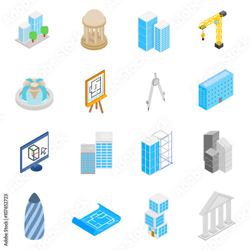 Architecture Icons set, isometric 3d style