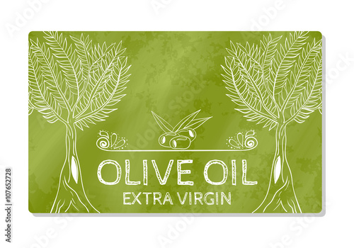 Label design for olive oil extra virgin isolated on a white background. Card in hand drawn style. Vector