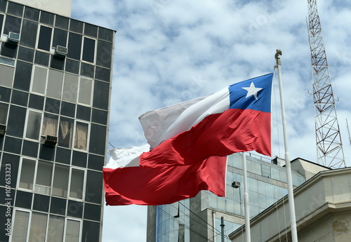 Chilean national flag, Plaza Sotomayor, Valparaiso.