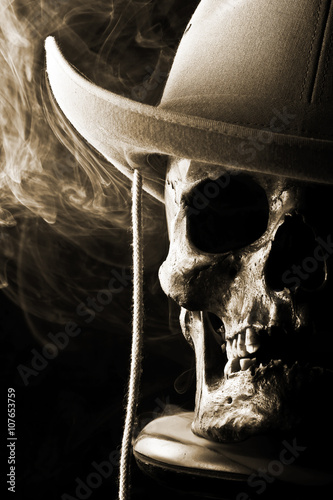 western skull in hat