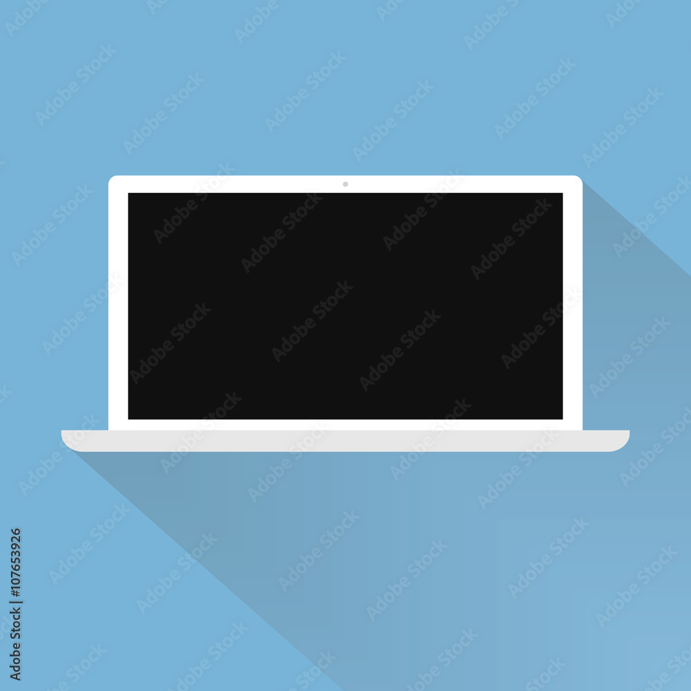 Computer, labtop, blue background, flat design and long shadow Computer, labtop, blue background, flat design and long shadow