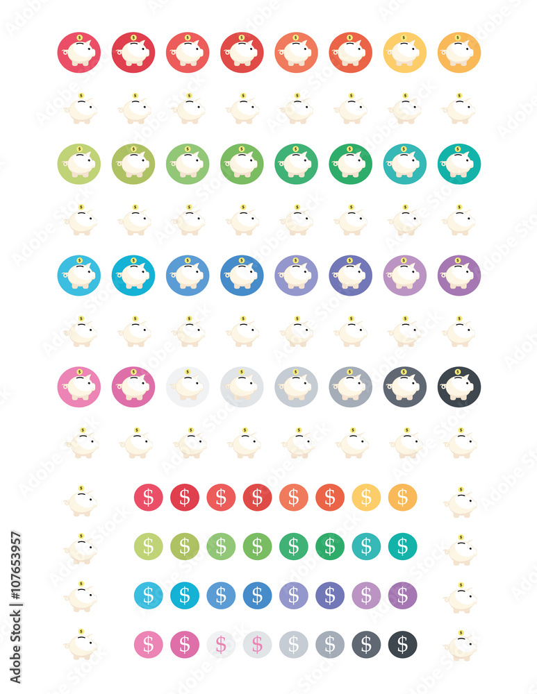 Piggy Bank and Dollar Sign Set.Minimalistic Flat Design and Flat Colors,Printable Planner ...