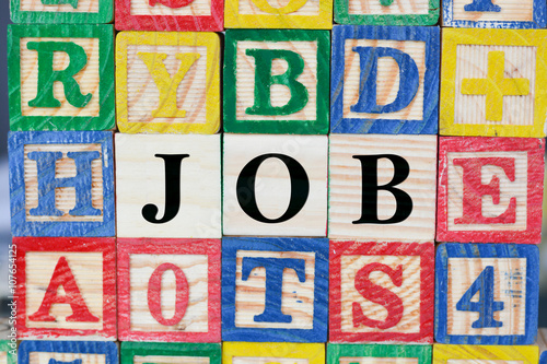 Job search with wooden letter cubes concept