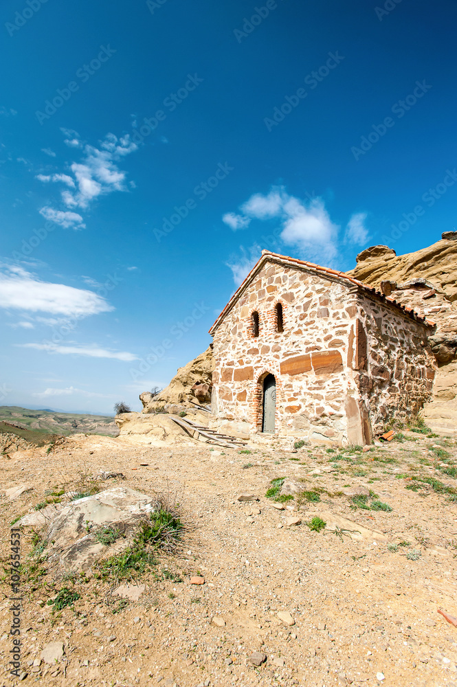 Antique historical church built in cliff in David Gareji monaste