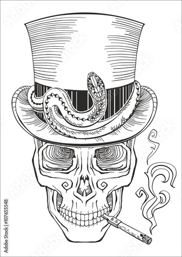 human skull in a top hat