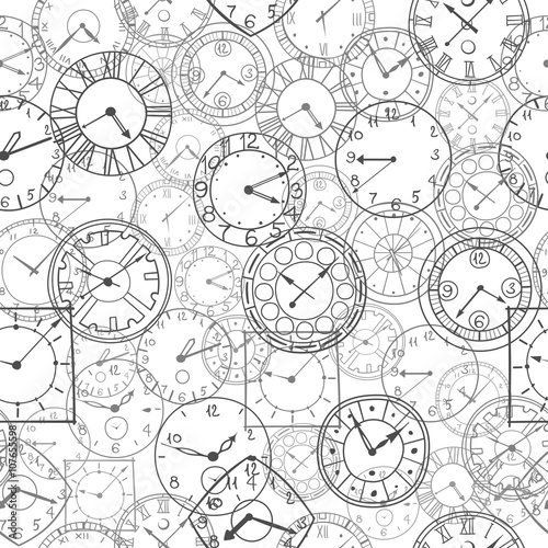vector doodle clock, seamless background