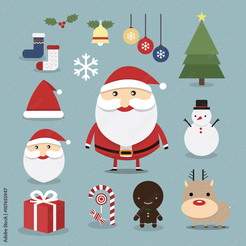 Christmas icons set, vector, flat design