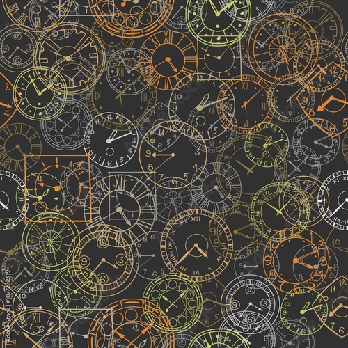 vector doodle clock, seamless background © red_spruce