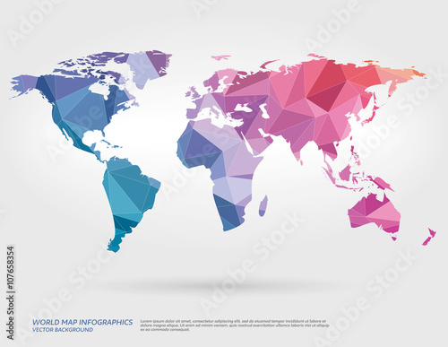 Fototapeta Naklejka Na Ścianę i Meble -  Vector world map with polygons in background.