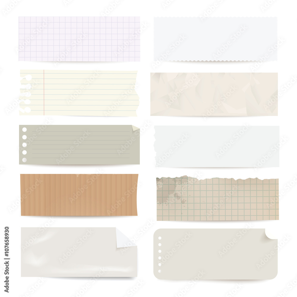 Collection of different vector note paper stripes.