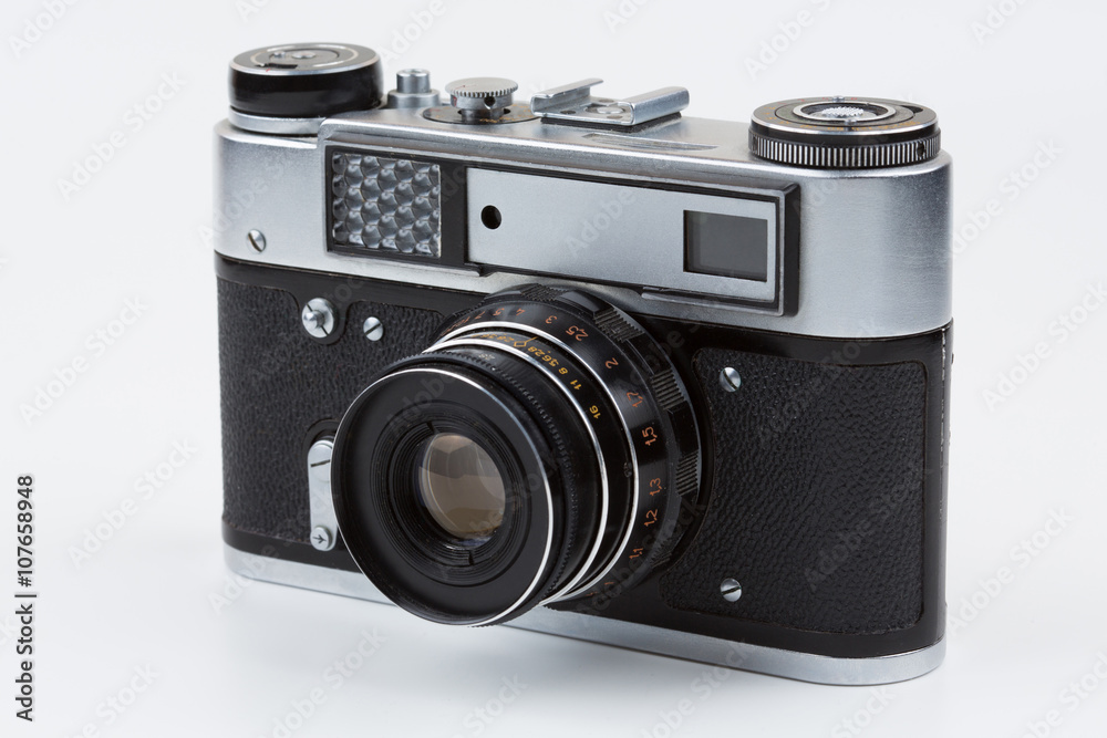 Retro film camera on a white background. Retro film camera on a white background.