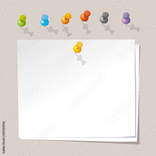 Vector paper notes with push color pins. 